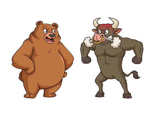Bull versus bear stock market. PNG - JPG and vector EPS file formats (infinitely scalable). Image isolated on transparent background.