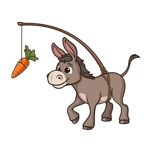Donkey carrot on a stick. PNG - JPG and vector EPS file formats (infinitely scalable). Image isolated on transparent background.