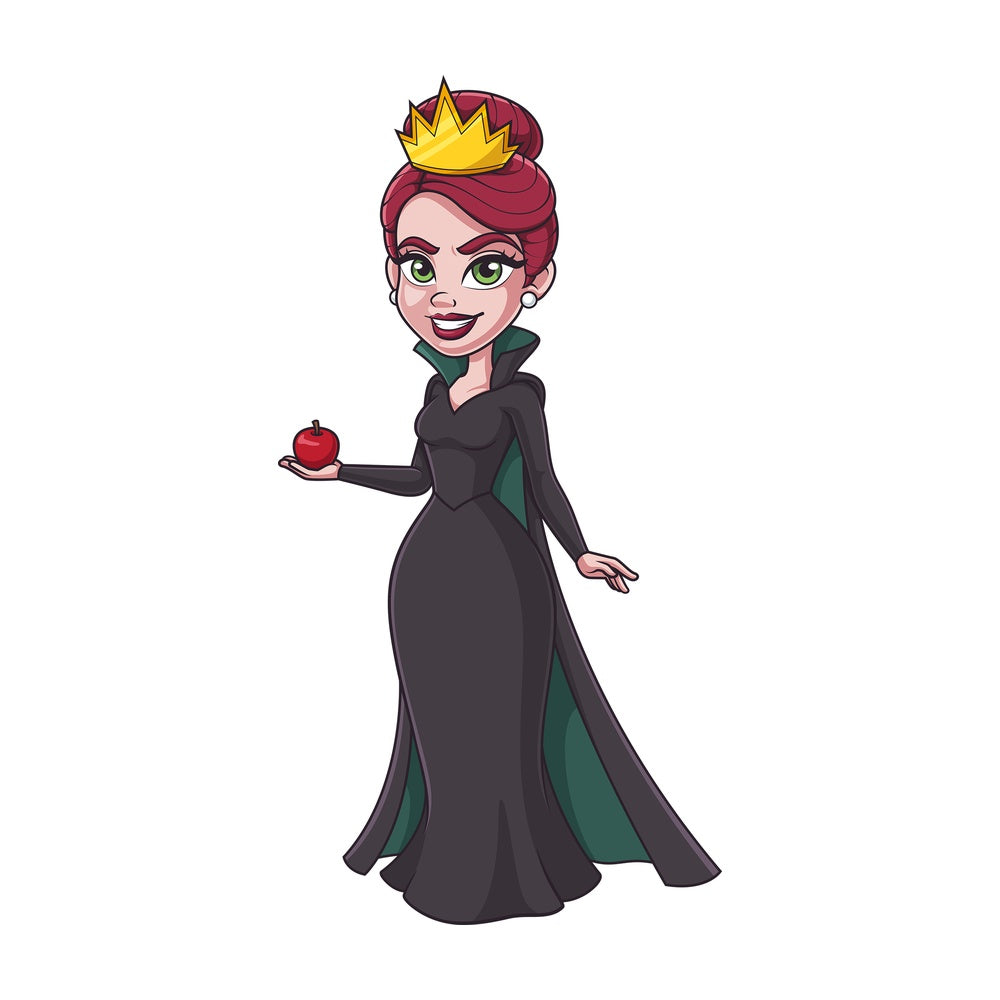 Evil queen holding red apple. PNG - JPG and vector EPS (infinitely scalable).