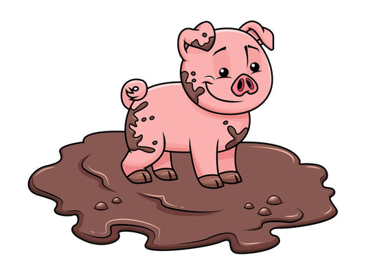 Cute pig getting dirty in swamp - Image isolated on transparent background. PNG