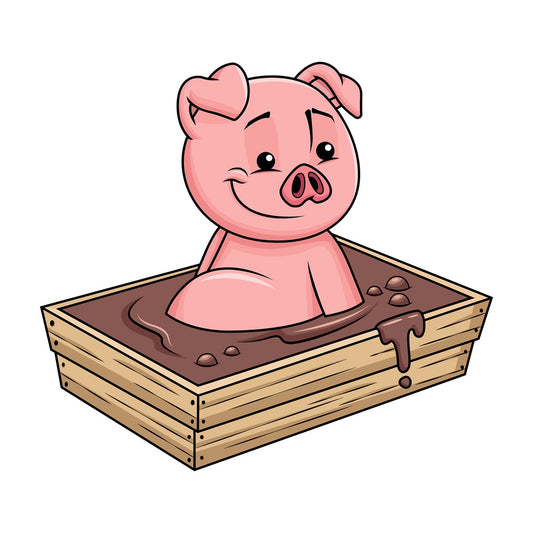Cute pig bathing in mud - Image isolated on transparent background. PNG