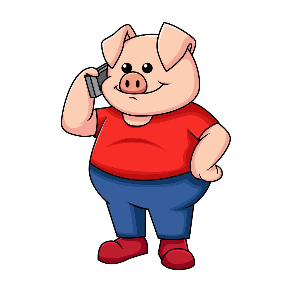 Pig talking on mobile phone - Image isolated on transparent background. PNG