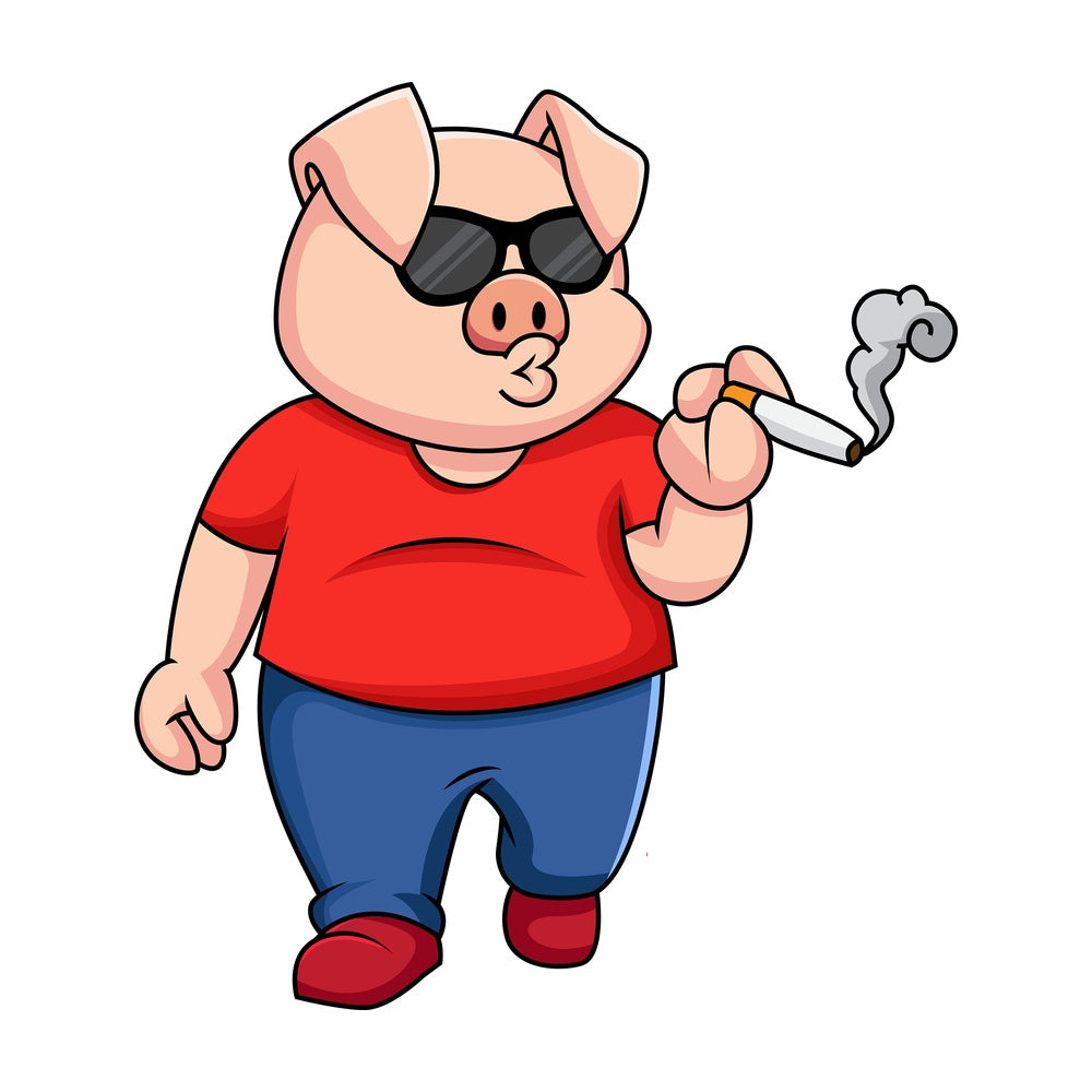 Badass pig smoking a cigarette - Image isolated on transparent background. PNG