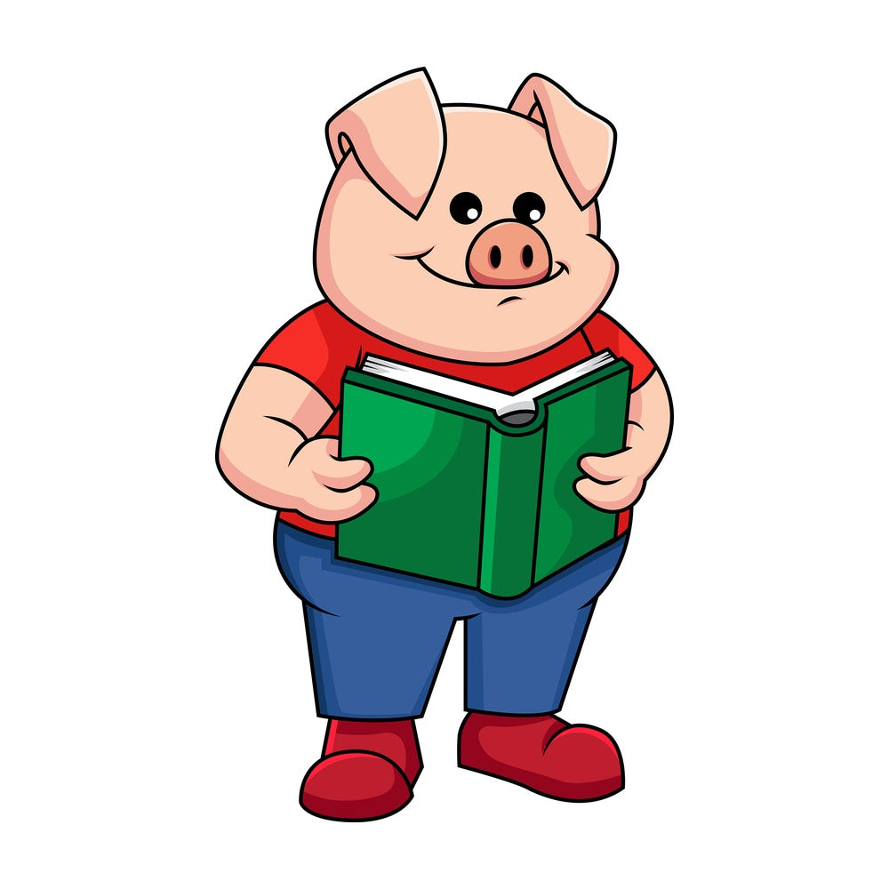 Pig reading a book - Image isolated on transparent background. PNG