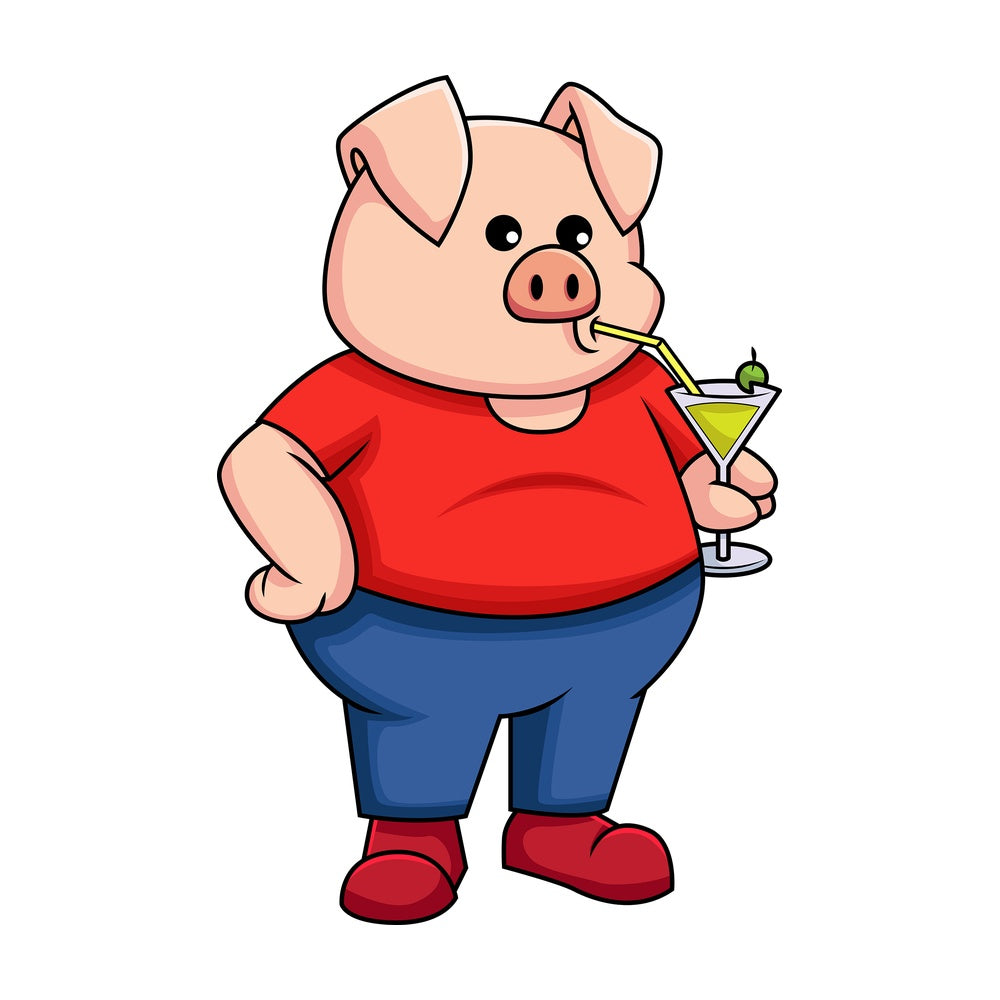 Pig holding a cold drink - Image isolated on transparent background. PNG
