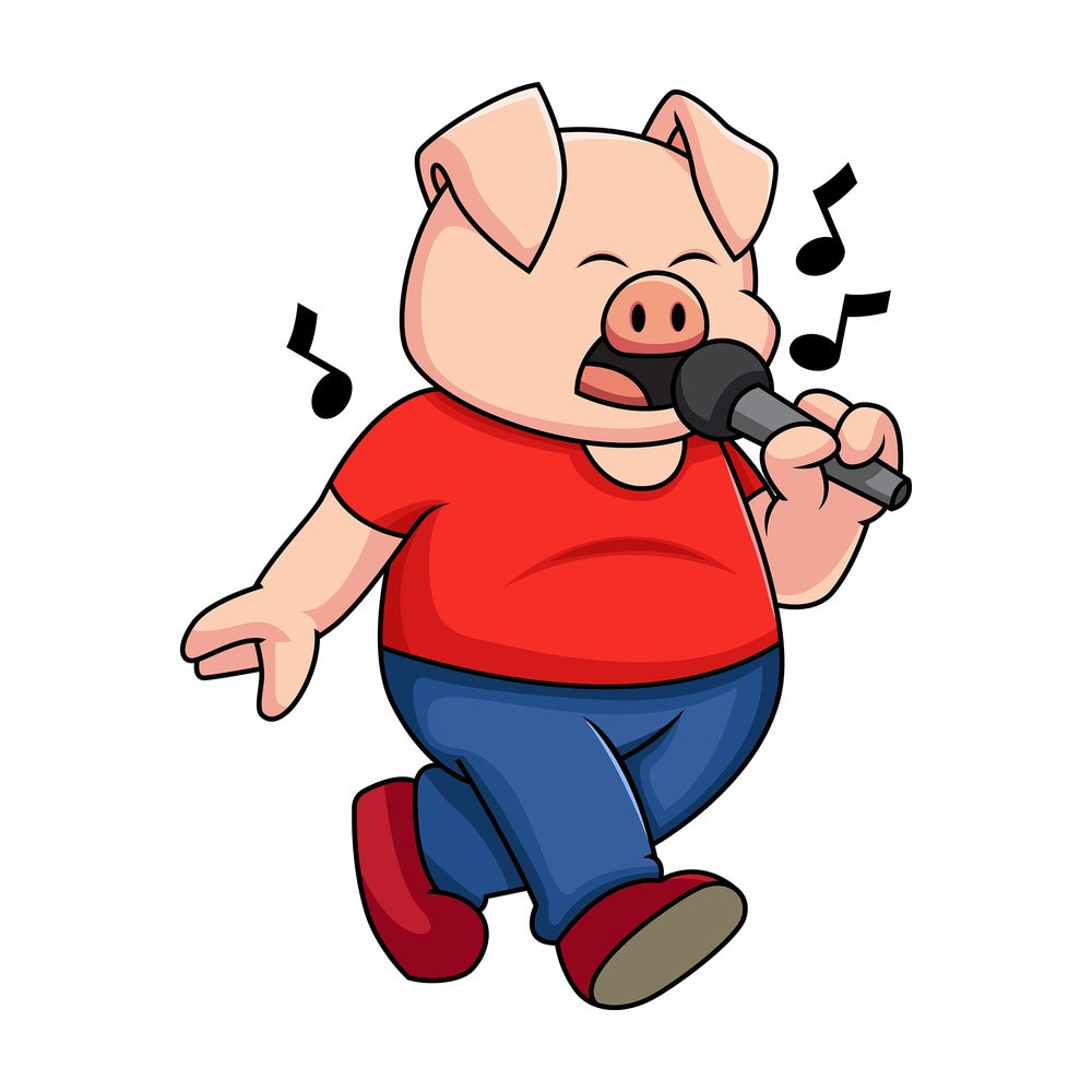 Pig singing karaoke - Image isolated on transparent background. PNG