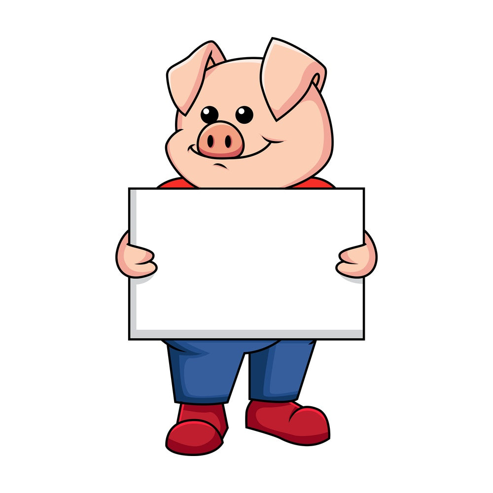Pig holding empty sign - Image isolated on transparent background. PNG