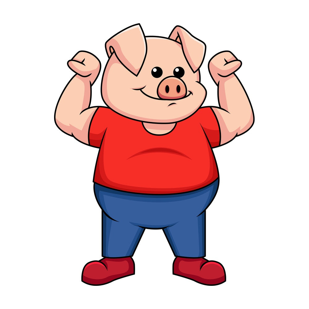 Pig flexing its muscles - Image isolated on transparent background. PNG