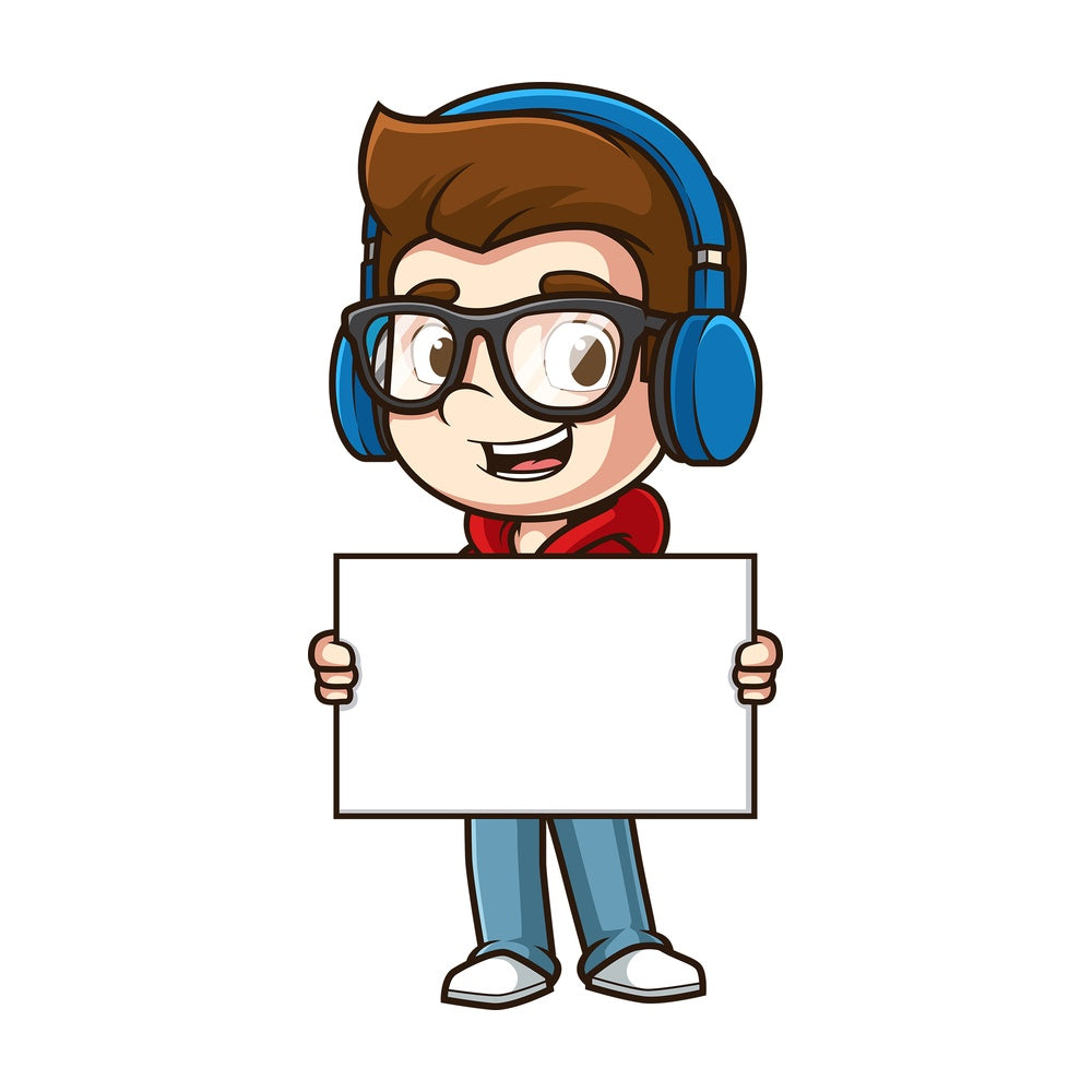 Nerdy man holding empty sign. PNG - JPG and vector EPS (infinitely scalable).