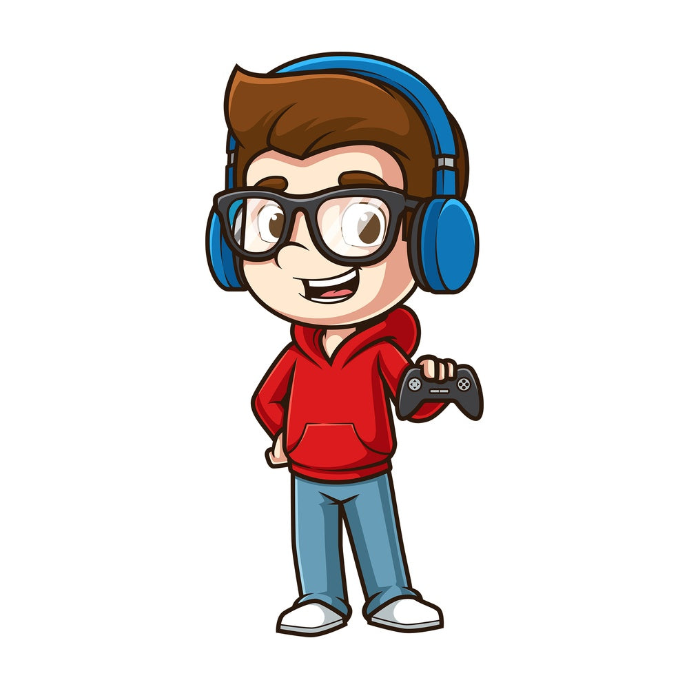 Happy cartoon gamer. PNG - JPG and vector EPS (infinitely scalable).