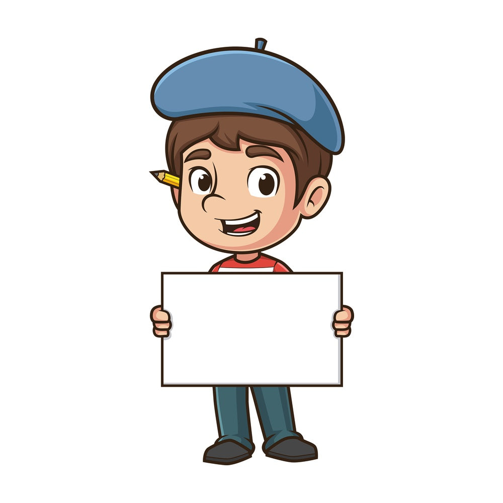 Male artist holding blank sign. PNG - JPG and vector EPS (infinitely scalable).