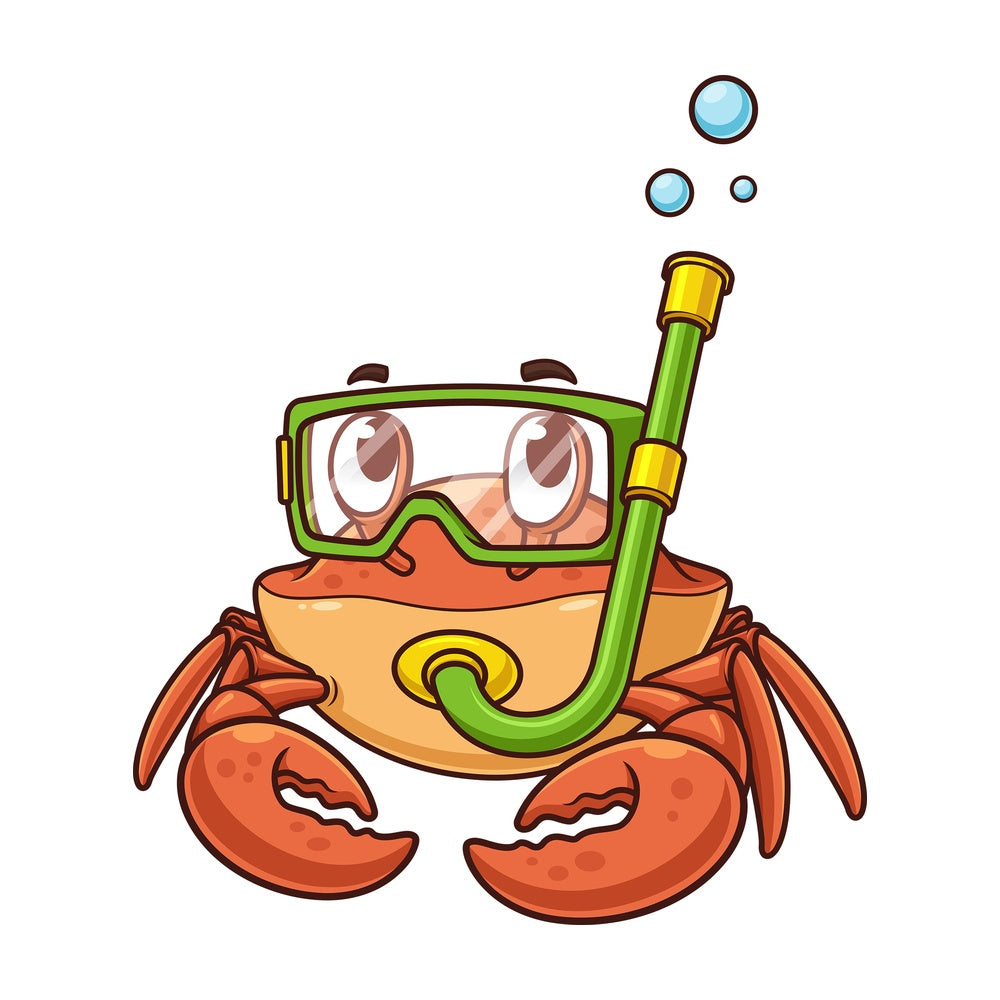 Crab wearing mask snorkel. PNG - JPG and vector EPS (infinitely scalable).