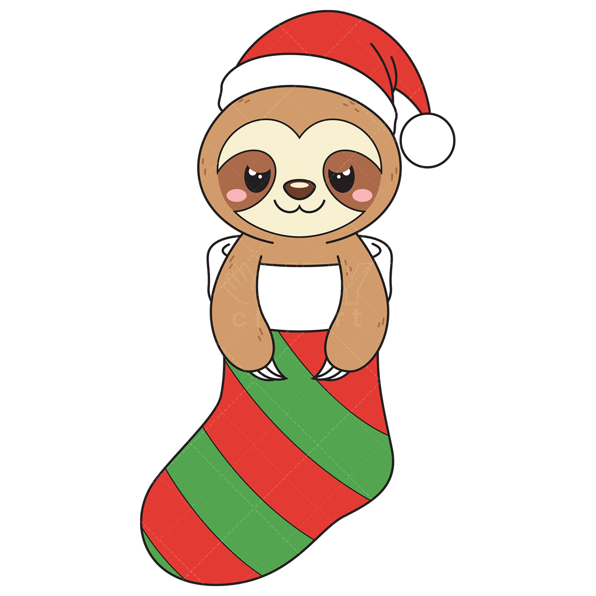 Royalty-free vector illustration of a cute sloth in christmas stocking.