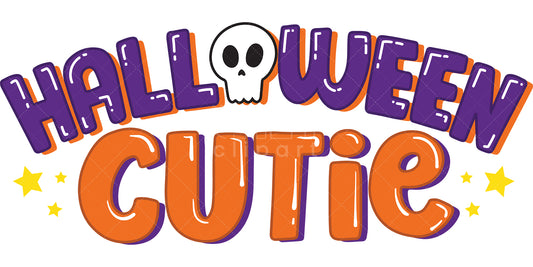 Royalty-free vector illustration of handwritten-style text art that reads "halloween cutie".