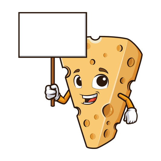 Cheese holding blank sign. PNG - JPG and vector EPS (infinitely scalable).