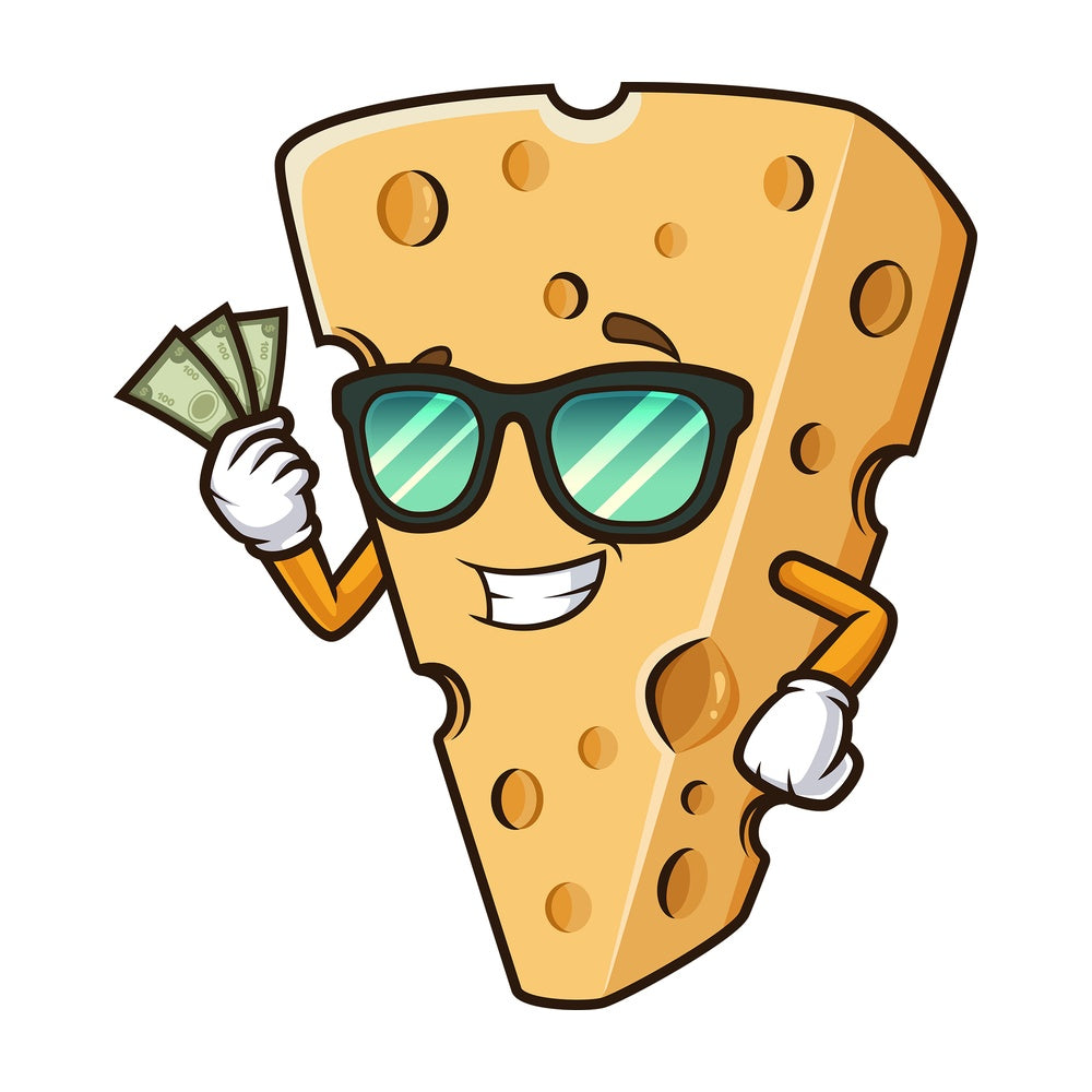 Cheese holding money. PNG - JPG and vector EPS (infinitely scalable).