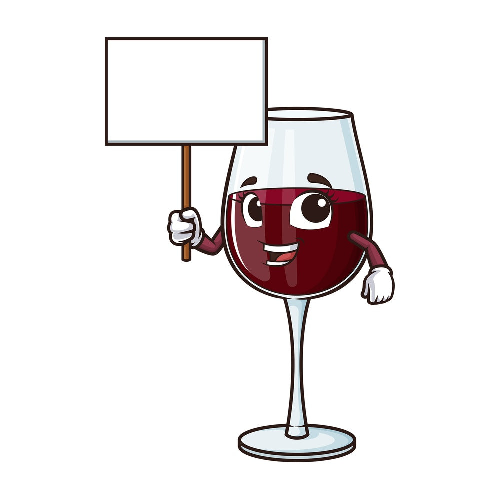 Wine glass holding blank sign. PNG - JPG and vector EPS (infinitely scalable).