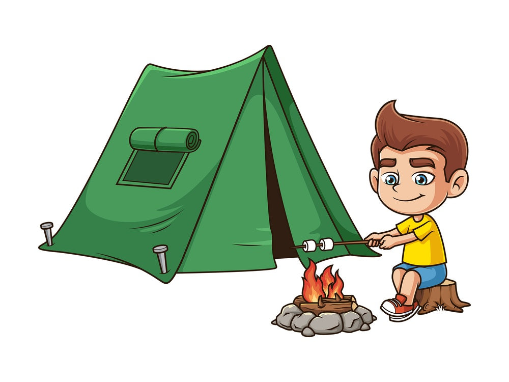 Cartoon boy camping. PNG - JPG and vector EPS (infinitely scalable).