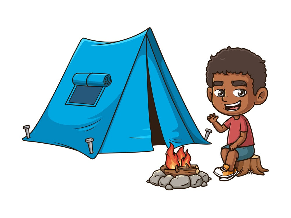 Black boy camping. PNG - JPG and vector EPS (infinitely scalable).