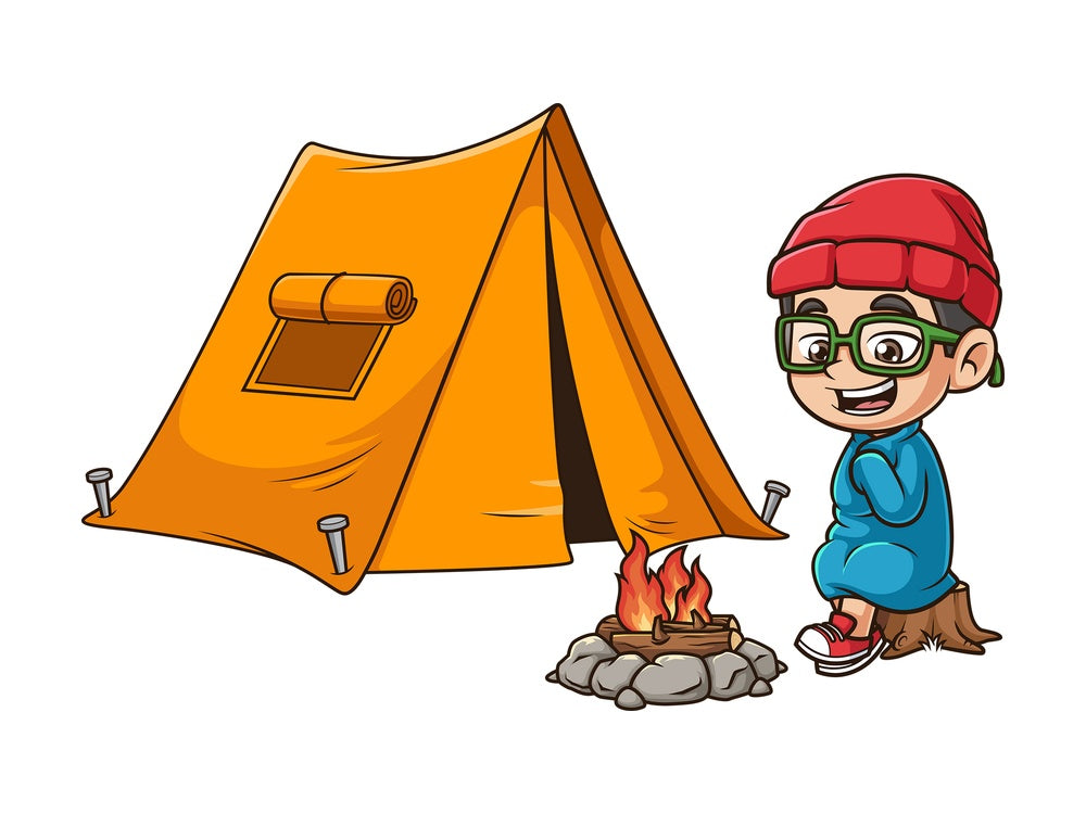 Kid camping. PNG - JPG and vector EPS (infinitely scalable).