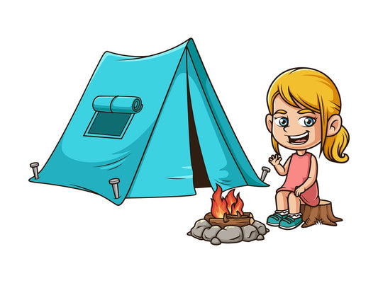 Cartoon girl camping. PNG - JPG and vector EPS (infinitely scalable).