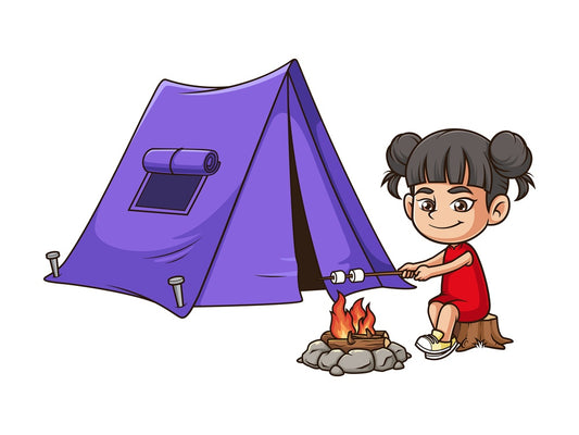Asian girl camping. PNG - JPG and vector EPS (infinitely scalable).