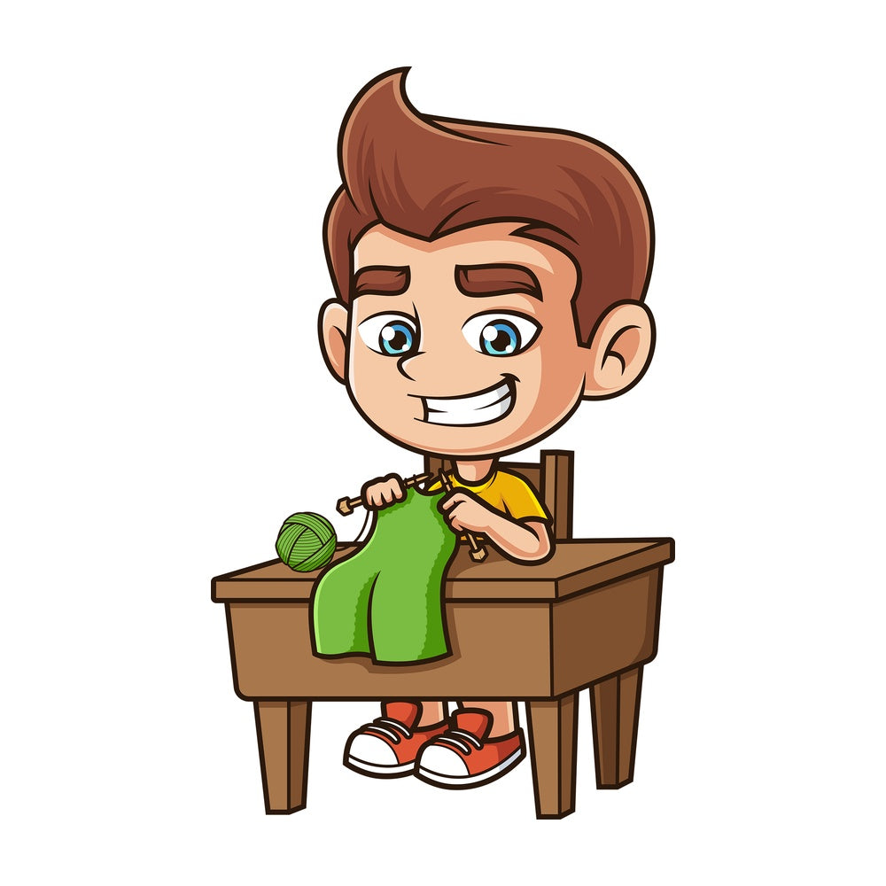 Cartoon boy knitting. PNG - JPG and vector EPS (infinitely scalable).