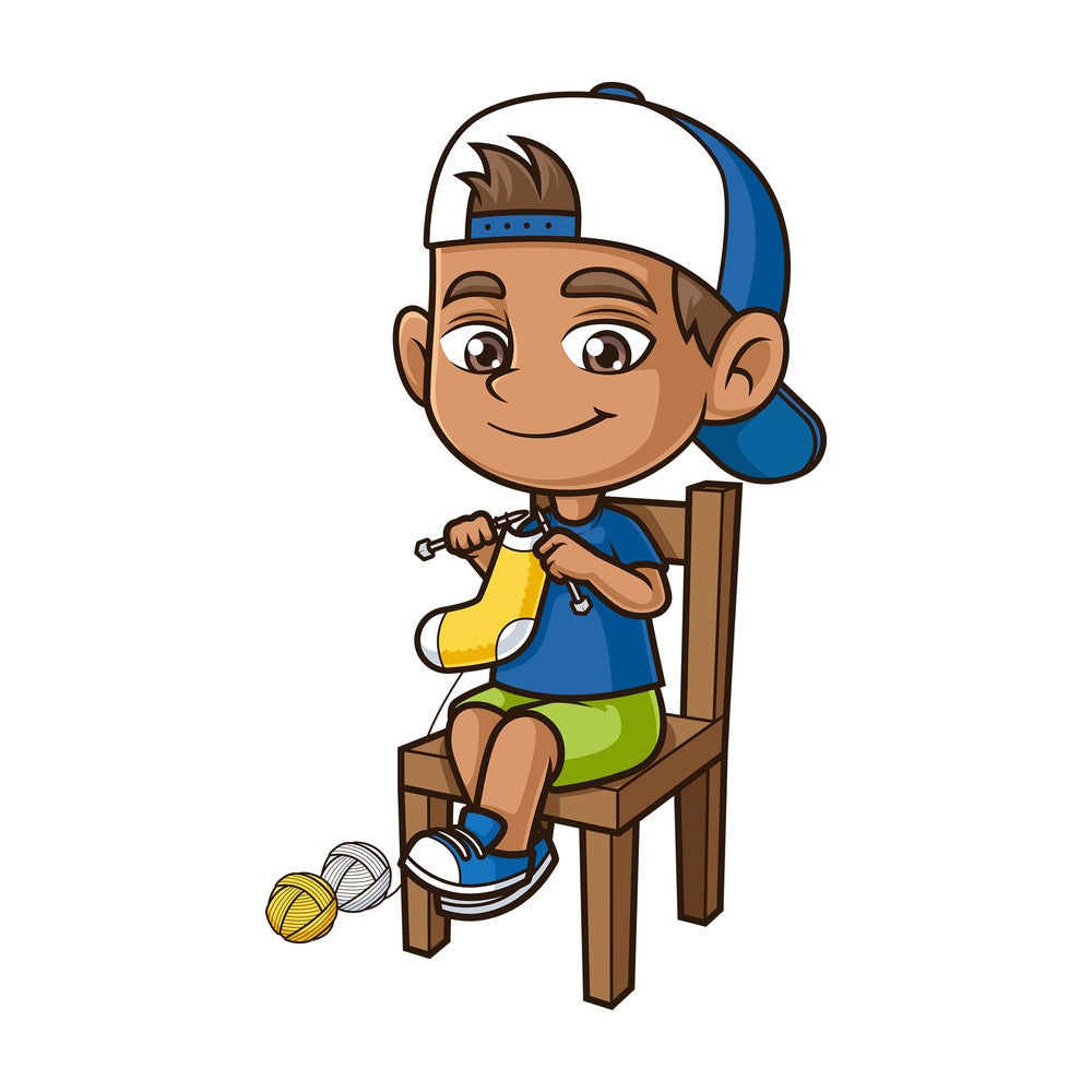 Hispanic boy knitting. PNG - JPG and vector EPS (infinitely scalable).