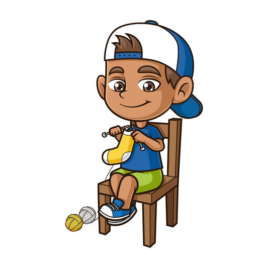 Hispanic boy knitting. PNG - JPG and vector EPS (infinitely scalable).