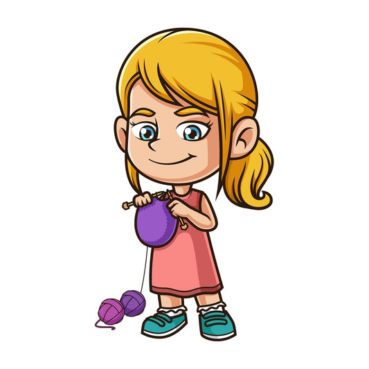 Cartoon girl knitting. PNG - JPG and vector EPS (infinitely scalable).