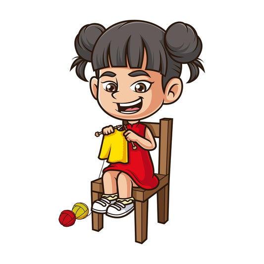 Asian girl knitting. PNG - JPG and vector EPS (infinitely scalable).