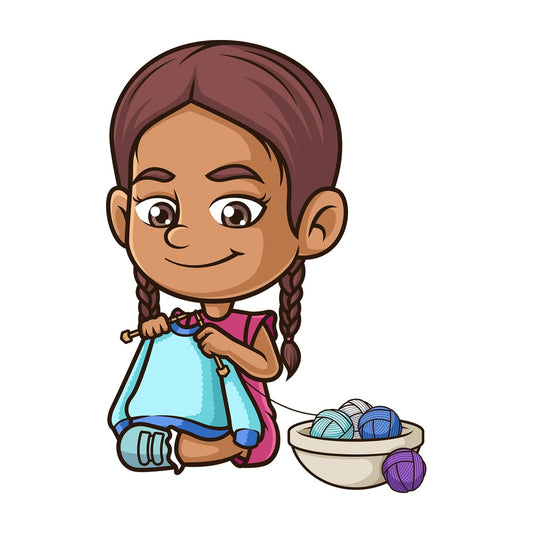 Hispanic girl knitting. PNG - JPG and vector EPS (infinitely scalable).