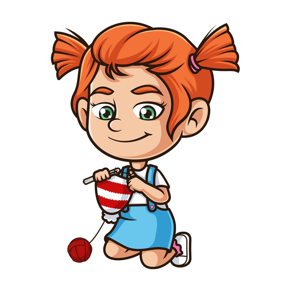 Ginger girl crocheting. PNG - JPG and vector EPS (infinitely scalable).