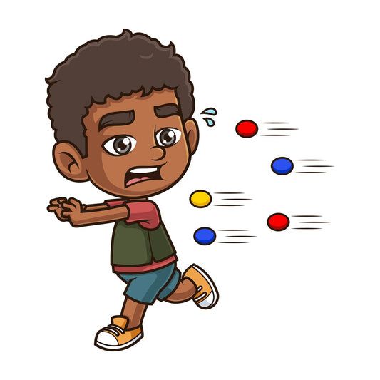 Boy running away from paintball ammo. PNG - JPG and vector EPS (infinitely scalable).