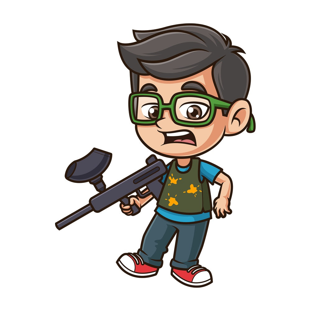 Kid playing paintball. PNG - JPG and vector EPS (infinitely scalable).