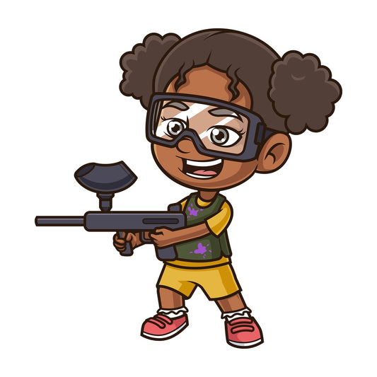 Black girl playing paintball. PNG - JPG and vector EPS (infinitely scalable).