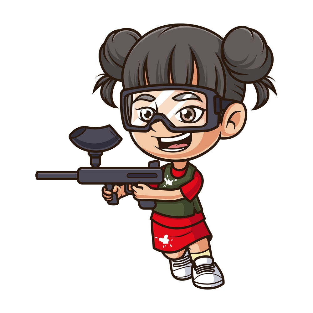 Asian girl playing paintball. PNG - JPG and vector EPS (infinitely scalable).