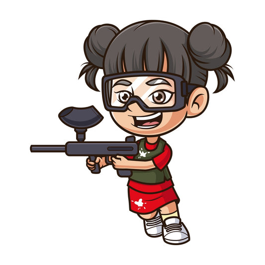 Asian girl playing paintball. PNG - JPG and vector EPS (infinitely scalable).