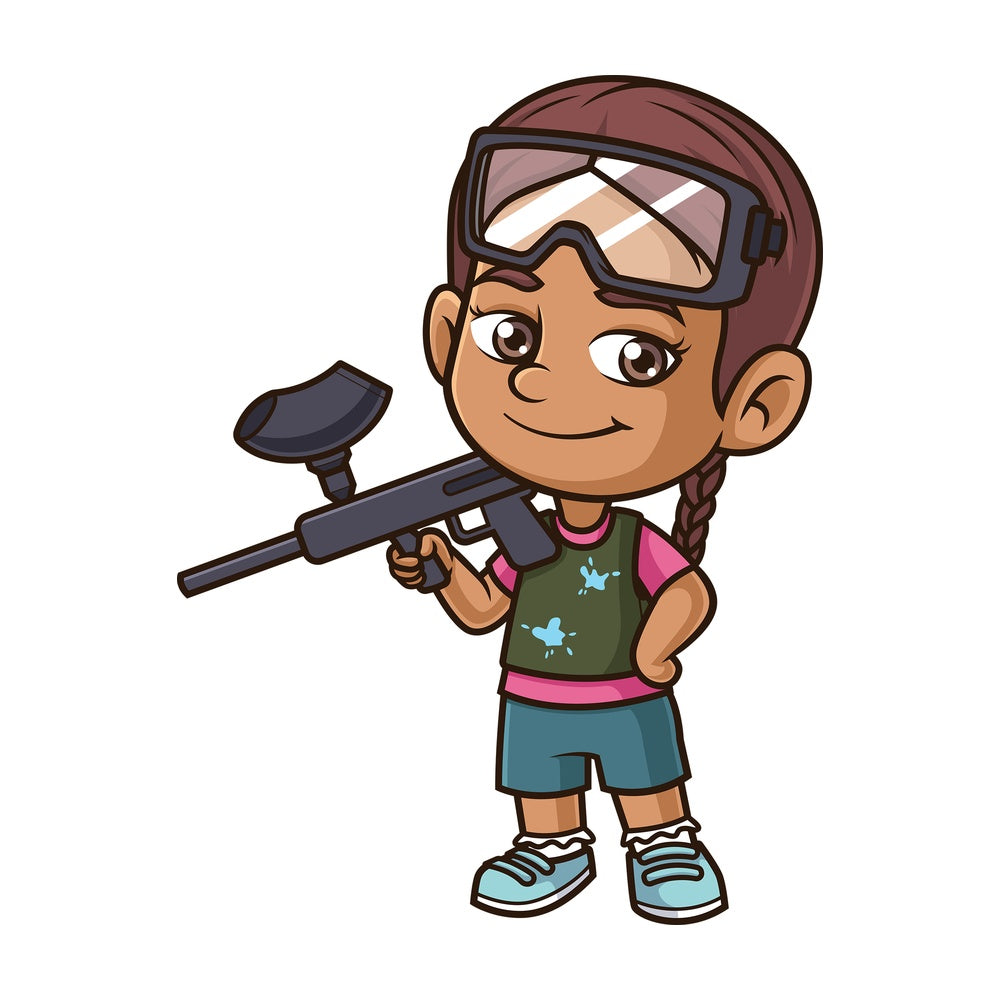 Hispanic girl playing paintball. PNG - JPG and vector EPS (infinitely scalable).