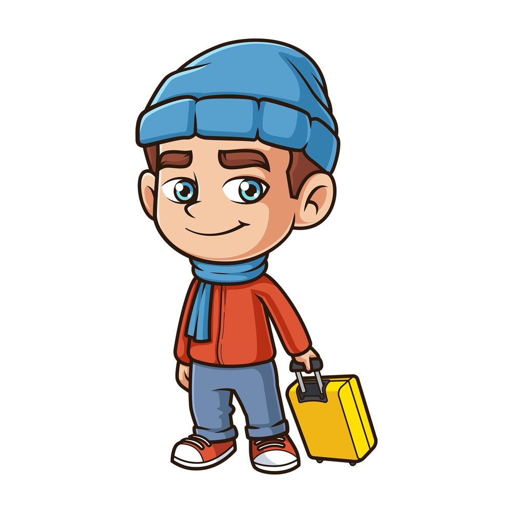 Cartoon winter boy traveling. PNG - JPG and vector EPS (infinitely scalable).