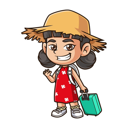 Asian girl traveling. PNG - JPG and vector EPS (infinitely scalable).