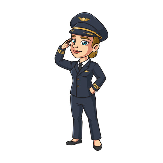 Female airline pilot saluting. PNG - JPG and vector EPS (infinitely scalable).