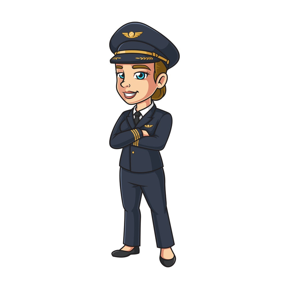 Confident female airline pilot. PNG - JPG and vector EPS (infinitely scalable).
