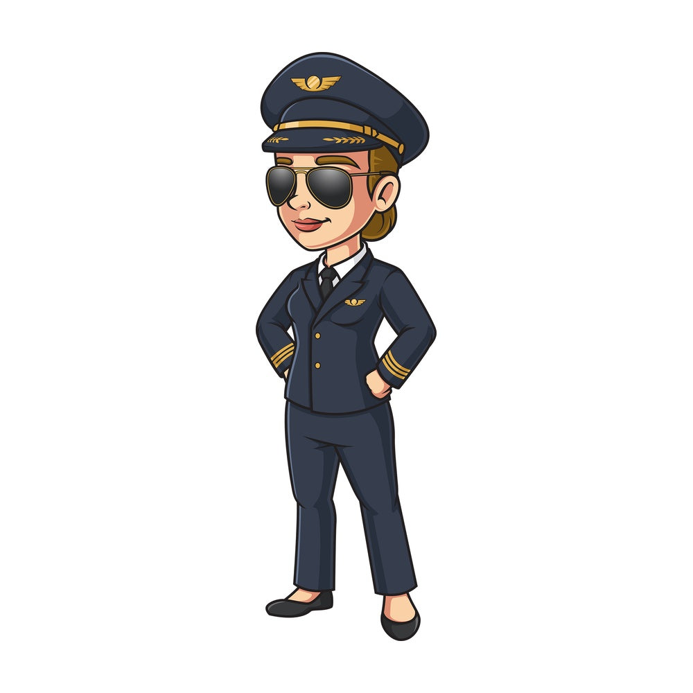 Cartoon female airline pilot. PNG - JPG and vector EPS (infinitely scalable).