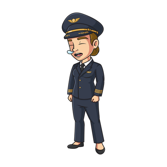 Female airline pilot falling asleep. PNG - JPG and vector EPS (infinitely scalable).