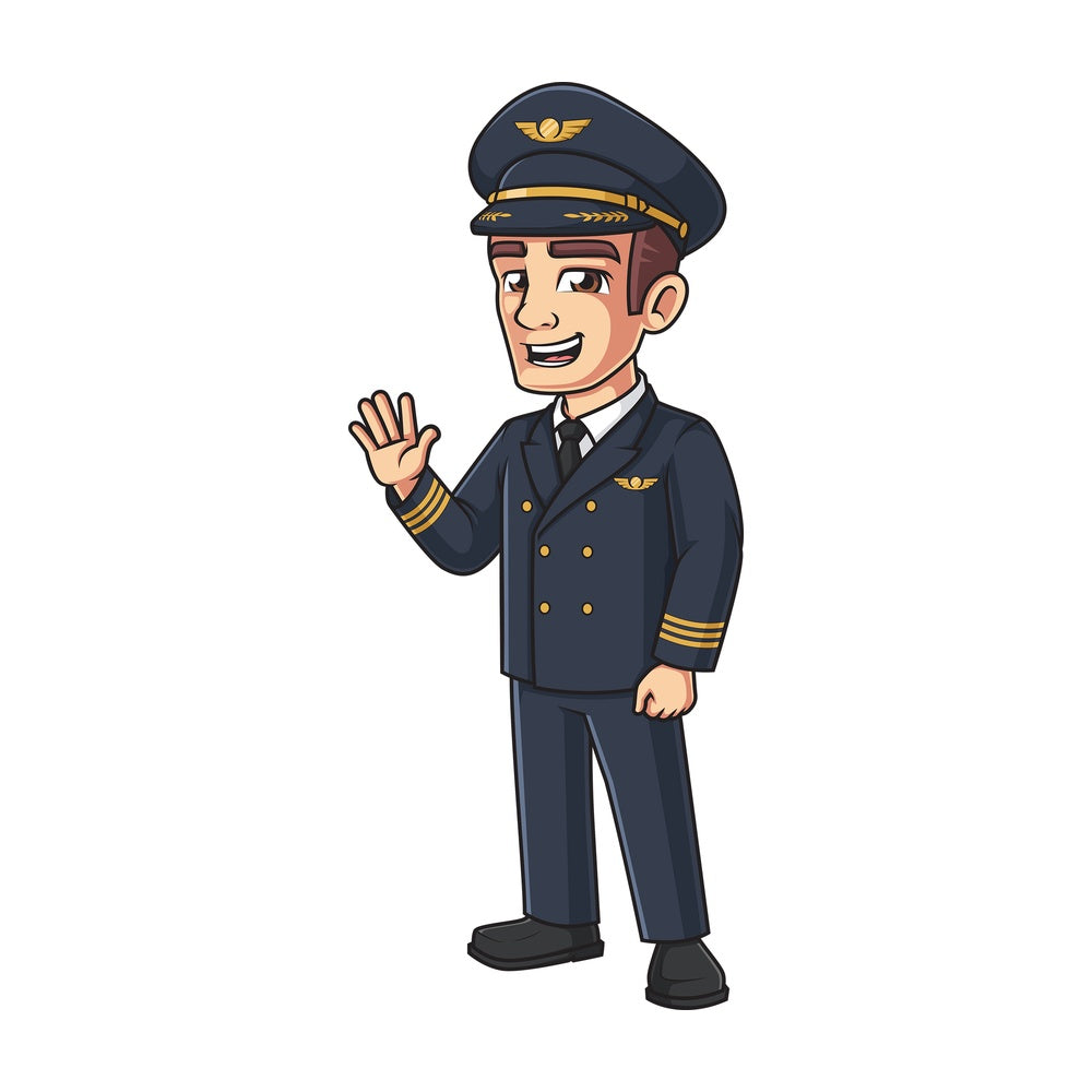 Male airline pilot waving. PNG - JPG and vector EPS (infinitely scalable).