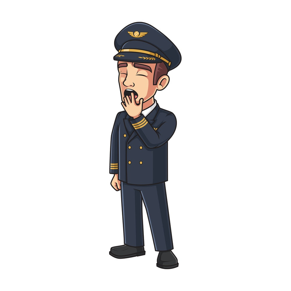 Male airline pilot yawning. PNG - JPG and vector EPS (infinitely scalable).