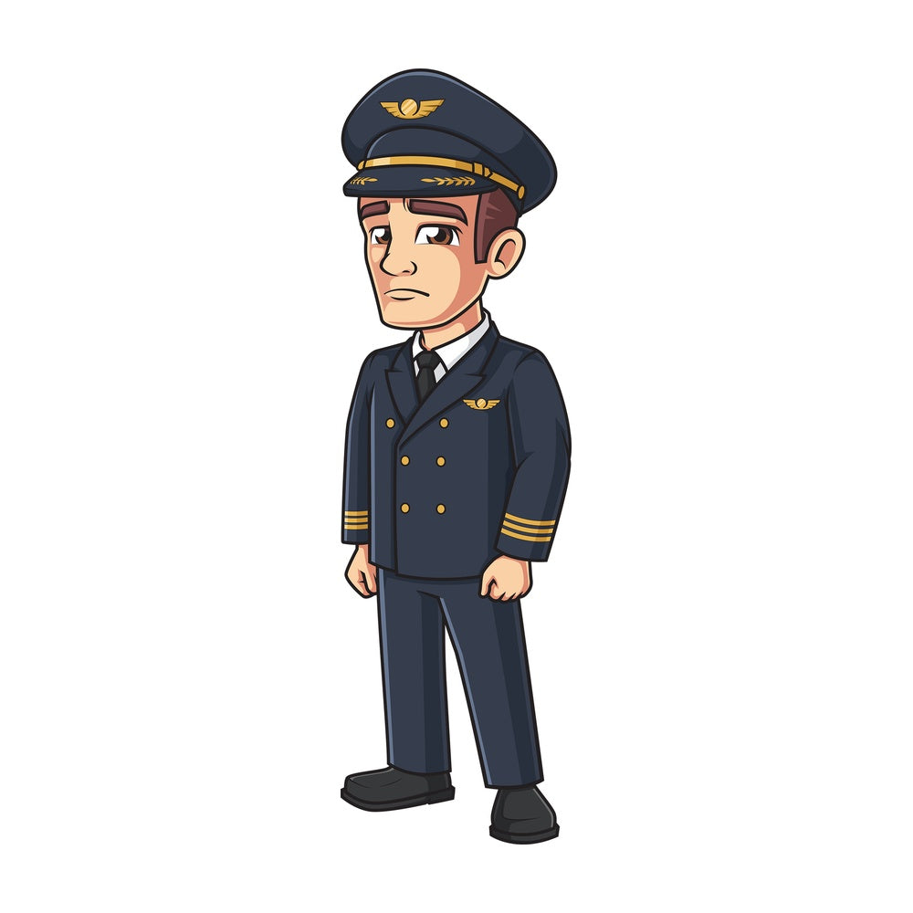 Sad male airline pilot. PNG - JPG and vector EPS (infinitely scalable).