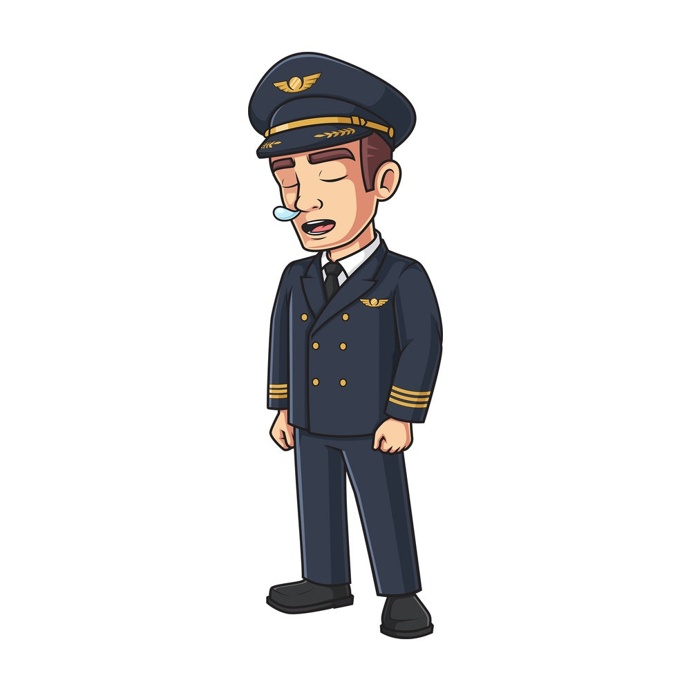 Male airline pilot falling asleep. PNG - JPG and vector EPS (infinitely scalable).