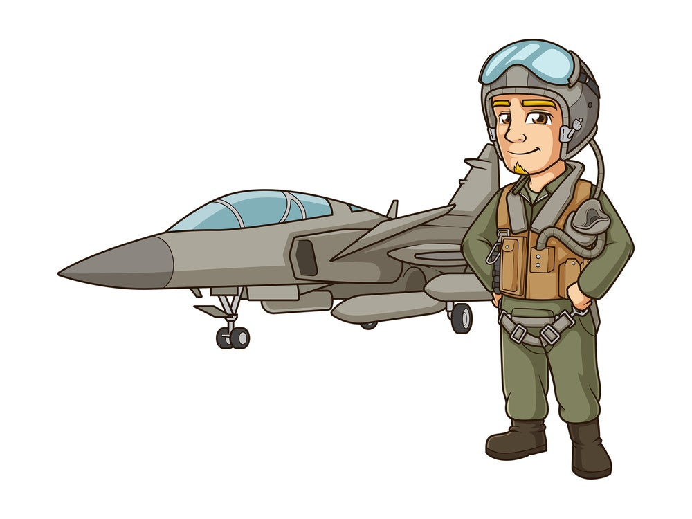 Cartoon jet fighter pilot. PNG - JPG and vector EPS (infinitely scalable).
